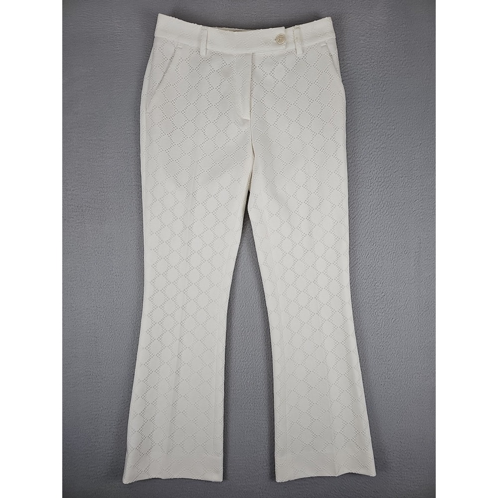 Via Masini 80 Ankle Pants Women's Size EUR 40 26x27 White Geometric Made Italy